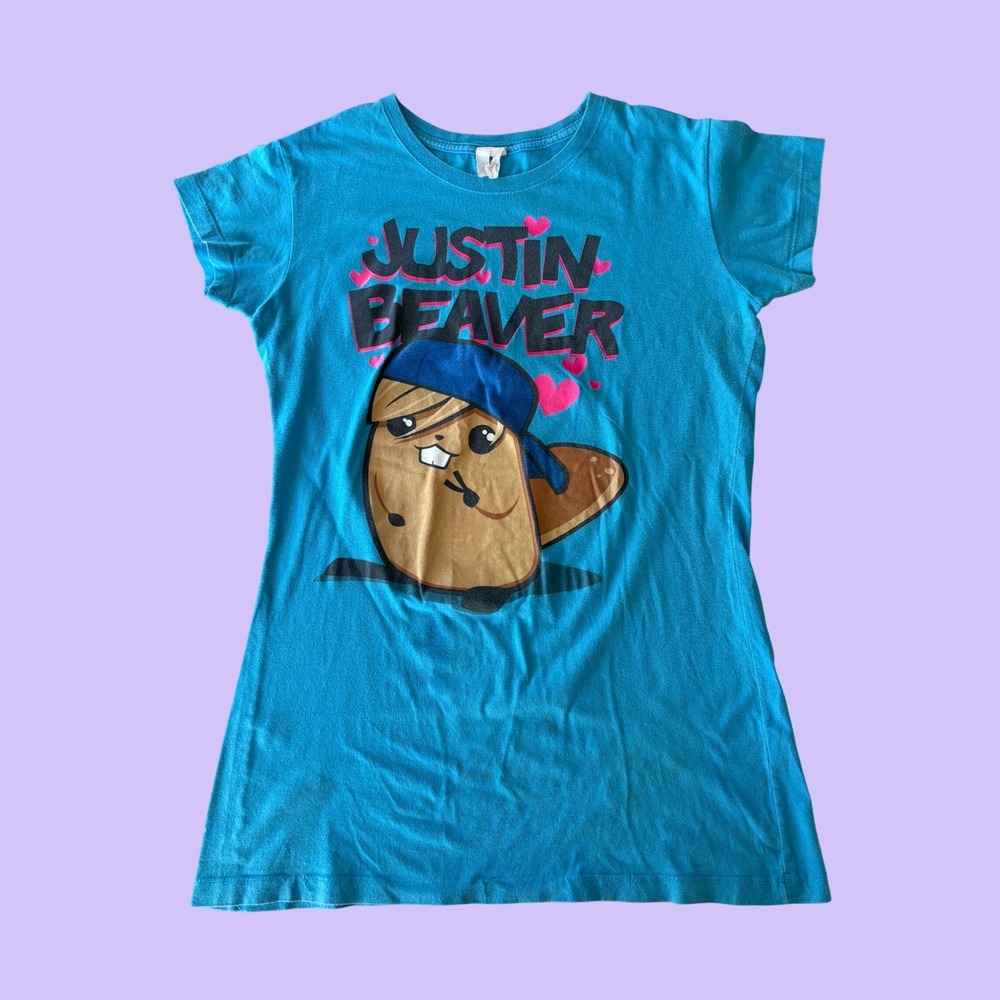 Y2K Justin Beaver Parody Graphic T-Shirt Short Sleeve Novelty Tee Scene #18